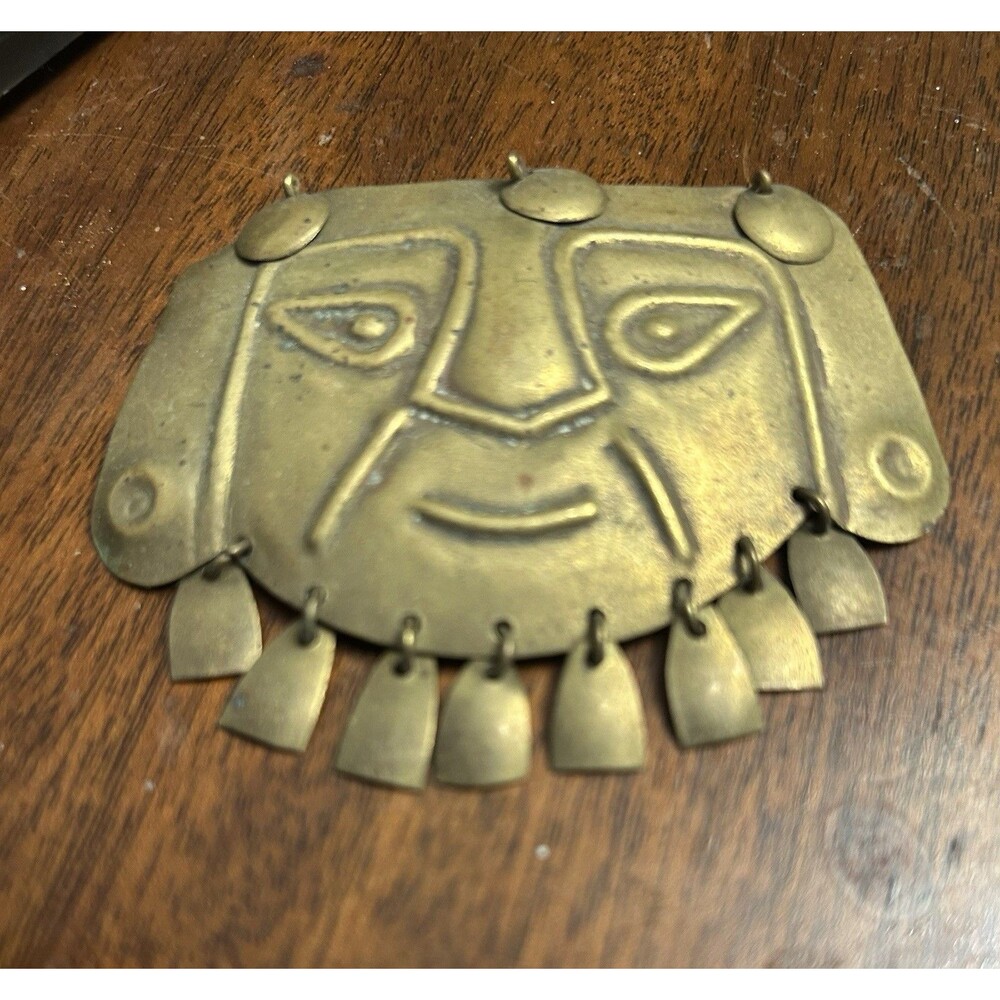Inca Pin Brooch Fashion Jewelry Female Face Museum Replica Goldtone